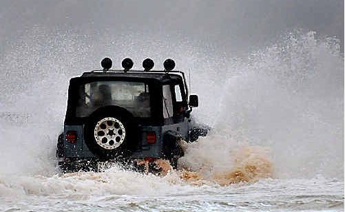 This driver’s Jeep Wrangler practically turned into a jet ski. This driver’s Jeep Wrangler practically turned into a jet ski.